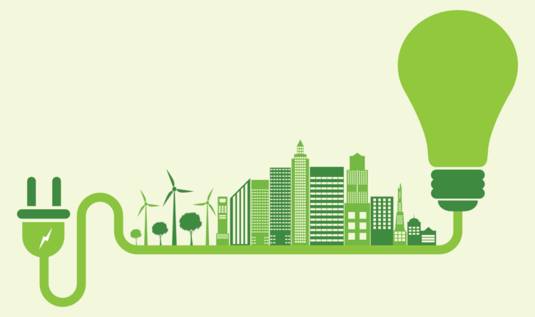 Illustration d'une ville à l'énergie verte