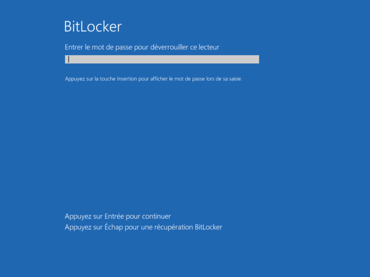 BitLocker déverrouillage - entrer le mot de passe pour déverrouiller ce lecteur