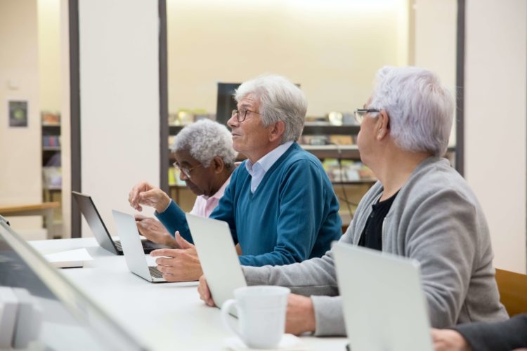 groupe de personnes âgées en formation informatique
