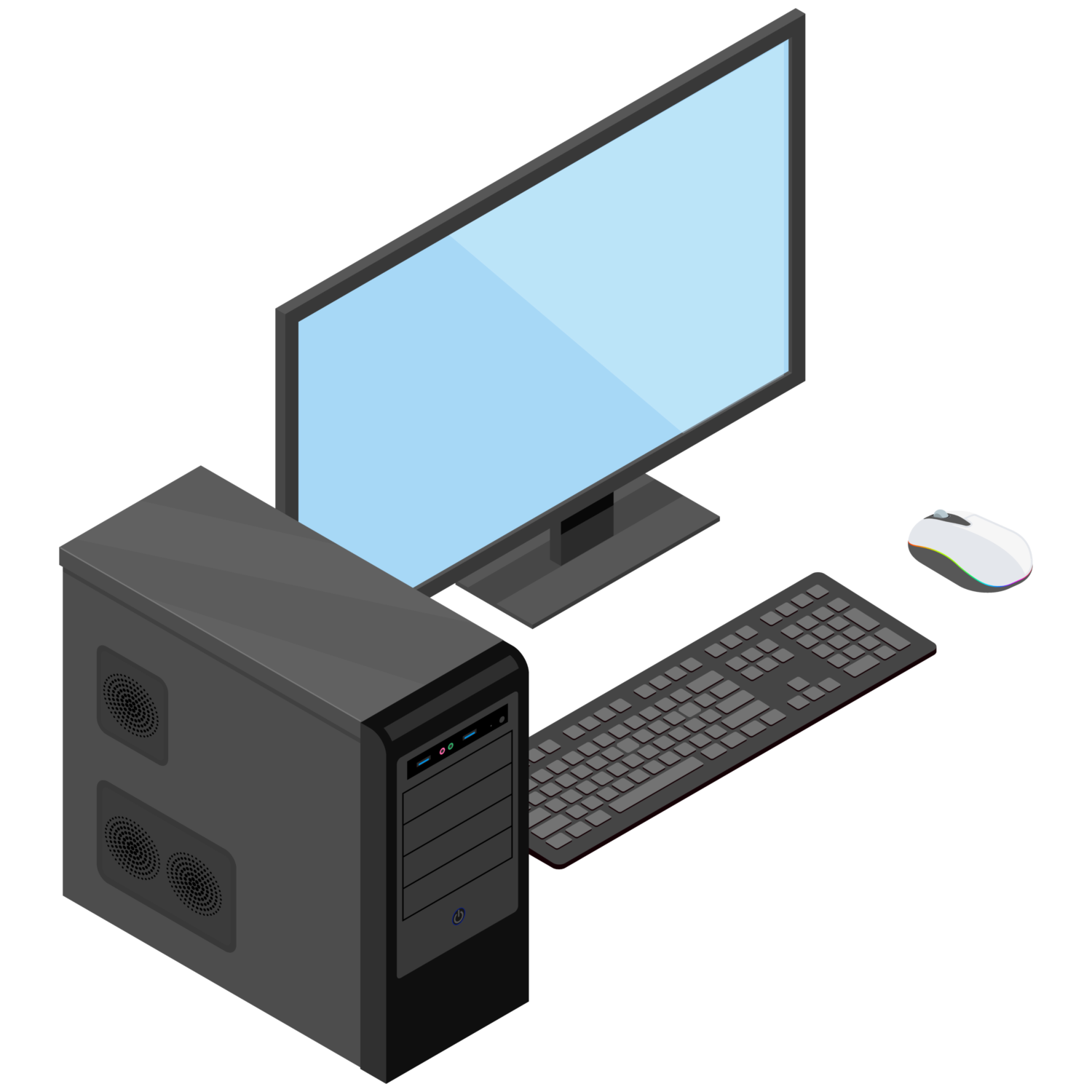 Illustration d'un ordinateur de bureau avec un écran, un clavier et une souris